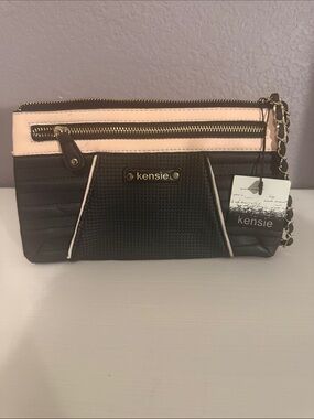 kensie Black and Light Pink Quilted Wristlet Clutch